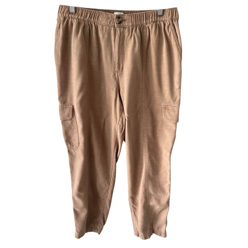 Wonderly Tan Cargo Pants Elastic Waist Cotton Lyocell Utility Casual Women L